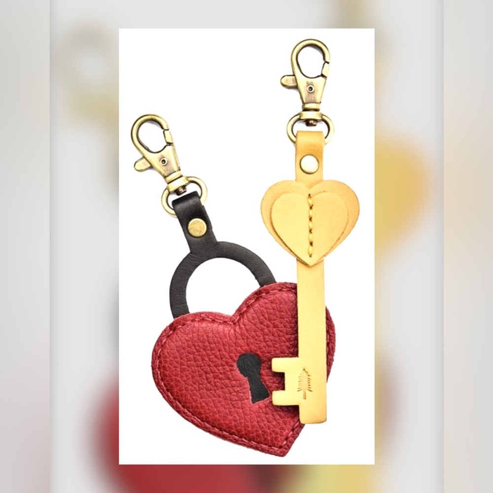 Portland Leather Goods PLG Key To My Heart Set Bag Charm Keychain Valentine CUTE